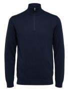 Slhberg Ls Half Zip Noos Tops Knitwear Half Zip Jumpers Navy Selected