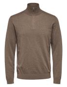Slhberg Ls Half Zip Noos Tops Knitwear Half Zip Jumpers Brown Selected