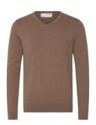 Slhberg Ls Knit V-Neck Noos Tops Knitwear V-necks Brown Selected