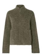Slfsia Ras Ls Knit Zipper Cardigan Noos Tops Knitwear Cardigans Khaki ...
