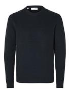 Slhdane Ls Knit Structure Crew Neck Noos Tops Knitwear Round Necks Nav...