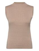 Slflura Lurex Sl Knit High Neck Vests Knitted Vests Beige Selected