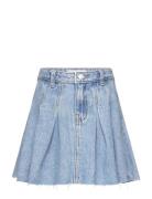 Pleated Denim Skirt Dresses & Skirts Skirts Short Skirts Blue Mango