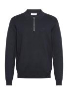 Ecovero L/S Zip Polo Tops Knitwear Long Sleeve Knitted Polos Navy Lind...