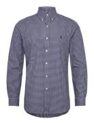 Custom Fit Gingham Stretch Poplin Shirt Tops Shirts Casual Navy Polo R...