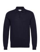 Kai Knitted Merino Polo Tops Knitwear Long Sleeve Knitted Polos Navy J...
