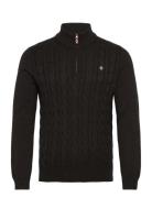 Nathan Cable Half Zip Tops Knitwear Half Zip Jumpers Brown Morris