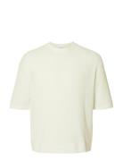 Slhcolton Ss Knit Structure Tee Tops Knitwear Round Necks Cream Select...