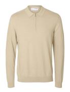 Slhberg Ls Half Zip Polo Noos Tops Knitwear Half Zip Jumpers Cream Sel...