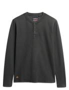 Waffle Long Sleeve Henley Top Tops T-Langærmet Skjorte Black Superdry