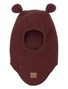 Wool Fullface W Ears Accessories Headwear Balaclava Burgundy Mikk-line