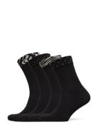 Sock 4-P Decorated Cuff Lingerie Socks Regular Socks Black Lindex