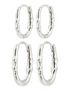 Sense Hoop Earrings, 2-In-1 Set, Silver-Plated Accessories Jewellery E...