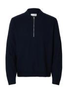 Slhtray Merino Brushed Relaxed Zip Polo Tops Knitwear Half Zip Jumpers...