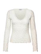 V-Neck Lace Top Tops T-shirts & Tops Long-sleeved White Bubbleroom