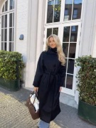 Nelly - Sort - High Collar Belted Coat