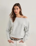 Nelly - Grå - Wide Neck Knit Sweater