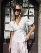 Nelly - Hvid - Puff Sleeve Wrap Blouse