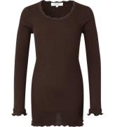 Rosemunde Bluse - Silke/Bomuld - Rib - Black Brown m. Blonder