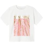 Name It T-shirt - Cropped - NkfJavase - Bright White/Pink Nectar