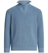 Calvin Klein Bluse - Strik - Rib - Half-Zip Mono - Faded Denim