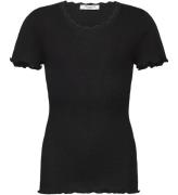 Rosemunde T-shirt - Rib - Balta - Sort m. Blonder