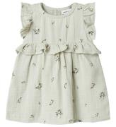 Name It Kjole - Musselin - NbfHikka - Aqua Gray m. Blomster
